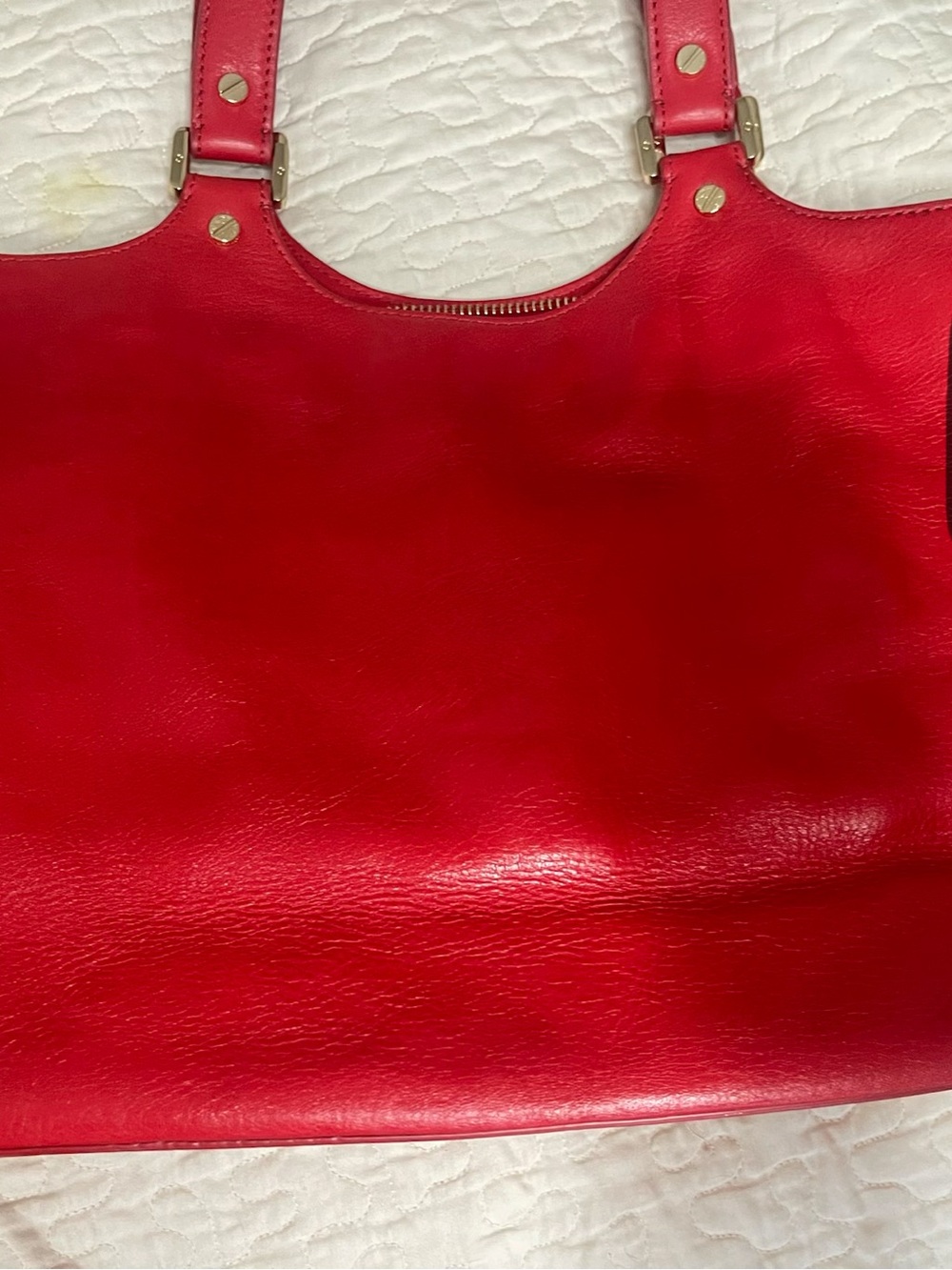 Tory Burch Ella Red Leather Large Logo Tote Bag - Picture 7 of 14